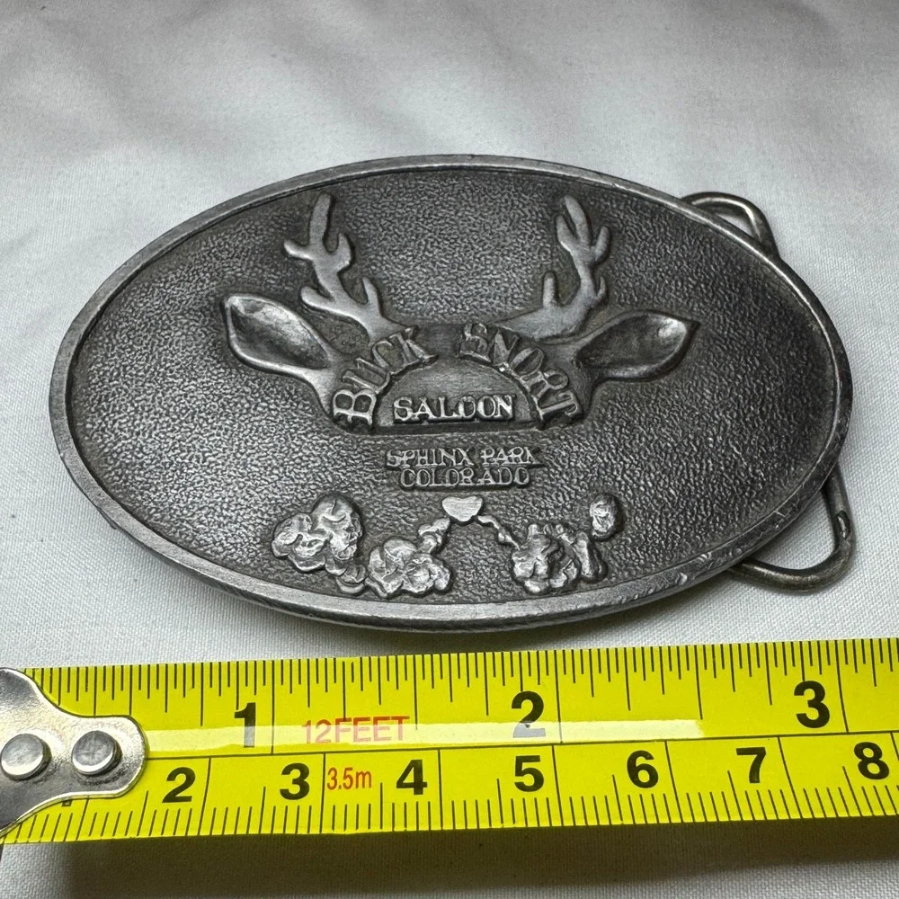 Vintage Buck Snort Saloon Sphinx Park Colorado‎ Belt Buckle Bergamot USA